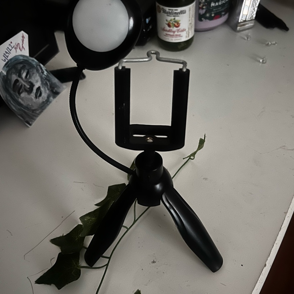 Black Tripod with Ring Light (for grwm/ videos on tiktok)